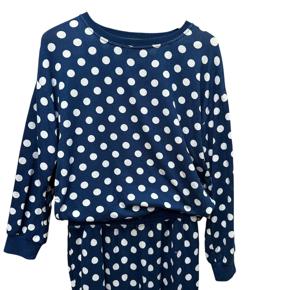 Kate Spade New York‎ Brushed Sweater Knit Long Sleeve PJ Set Blue Polka Dot SM